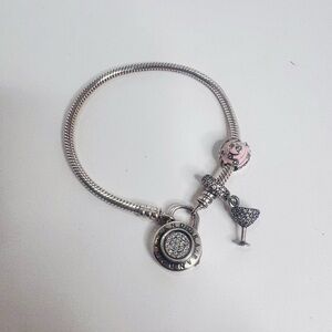 Pandora Silver and Pink Charm Bracelet
